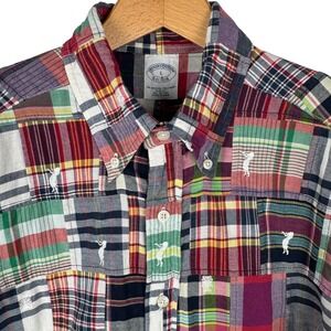 Brooks Brothers Shirt Mens L Patchwork Madras Plaid Slim Fit Cotton Button Down